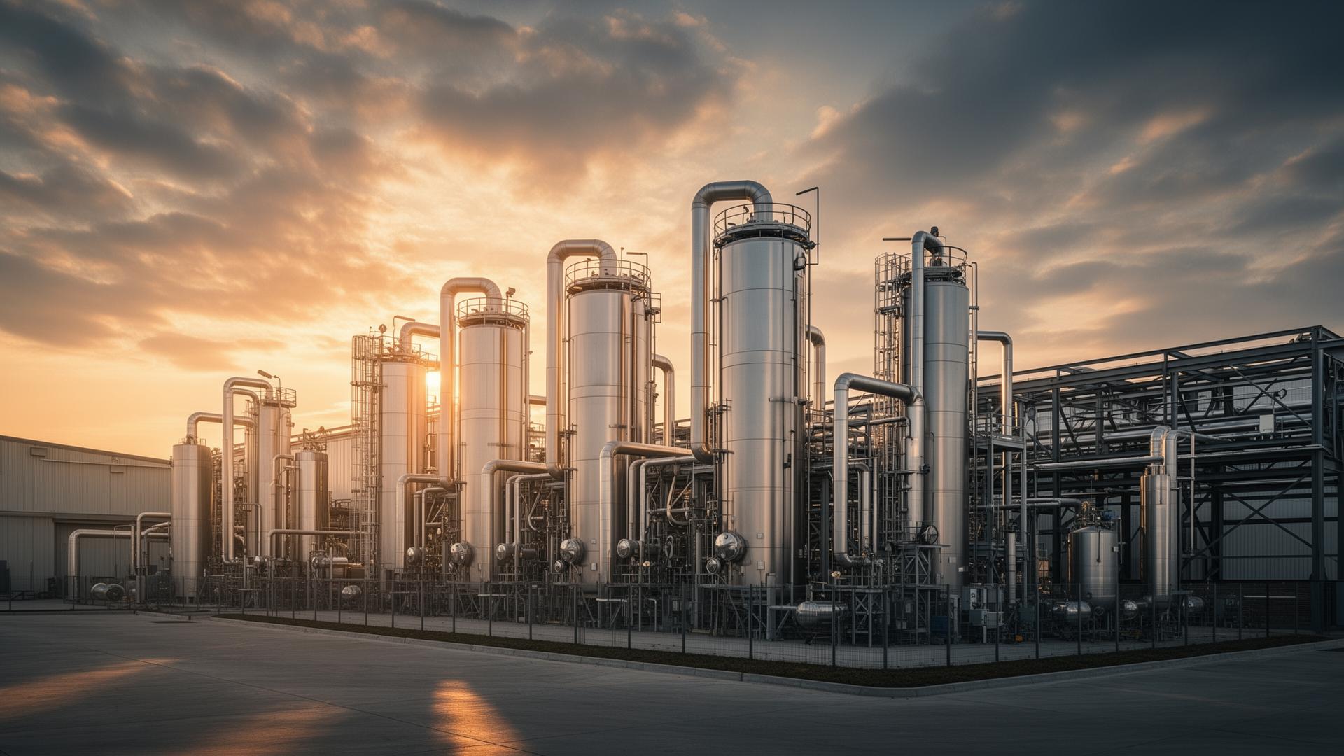 Agnivex plastic-to-fuel pyrolysis facility at sunset
